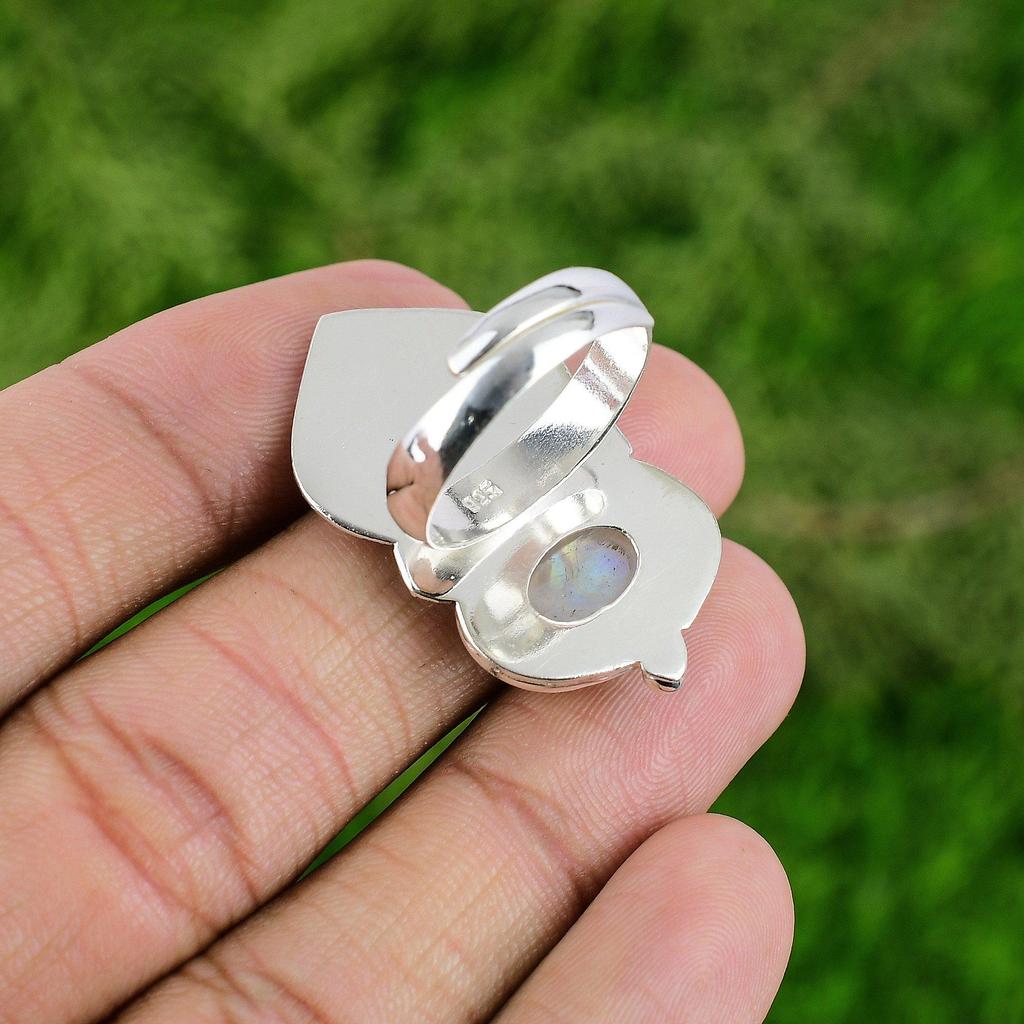 Сделка ко Дню женщин Серебро 925 Радужный лунный камень Драгоценный камень Заявление Новое кольцо Ювелирные изделия