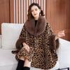 Autumn/Winter Thickened Sleeved Cloak Mid Length Shawl Leopard Pattern Ladies Coat Wrapped Over Vintage