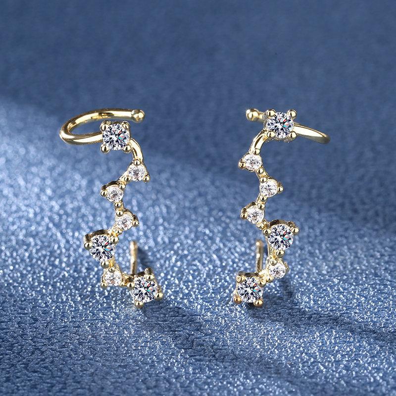 Hot Sale 925 Silver Women Hoop Earrings Luxury Sparkling Pave CZ U Shape Star Moon Fashion Earring for Girl