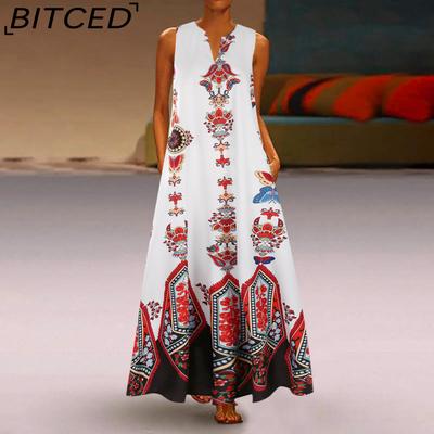 Женское летнее свободное платье без рукавов