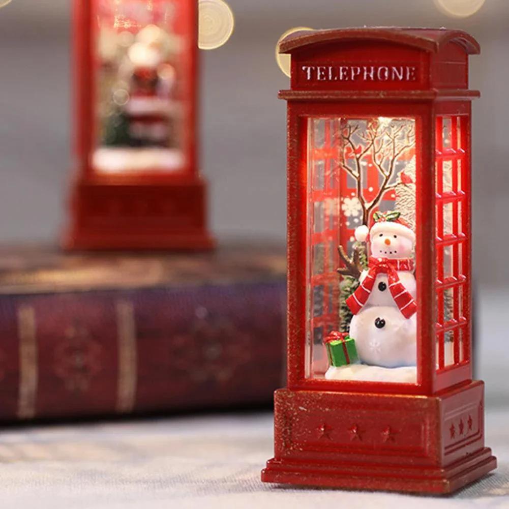 Festive Christmas Telephone Booth Decor Bright Desktop Ornaments Battery Powered Red Telephone Booth Lantern Party Prop for Home Bedroom