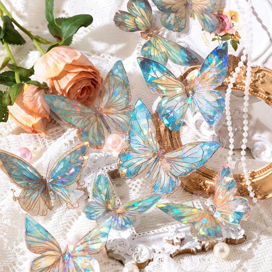 20 шт. наклеек-бабочек, блестящие голографические прозрачные эстетические наклейки для художественного дневника, скрапбукинга, изготовления открыток для журнала своими руками