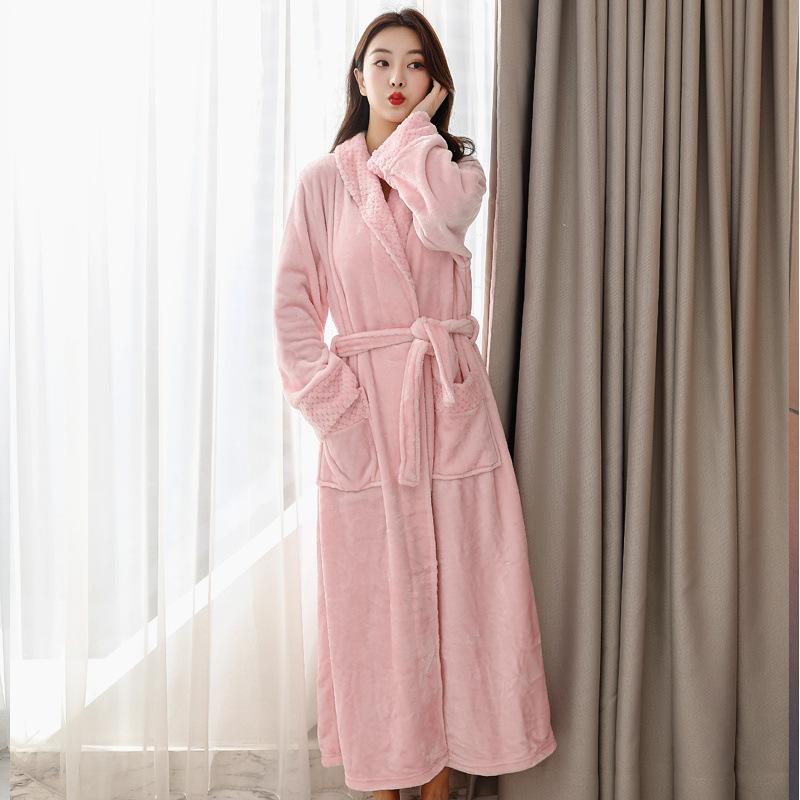 Женский зимний термохалат длинный женский толстый теплый коралловый флисовый кимоно банный халат больших размеров ночные рубашки невесты халат