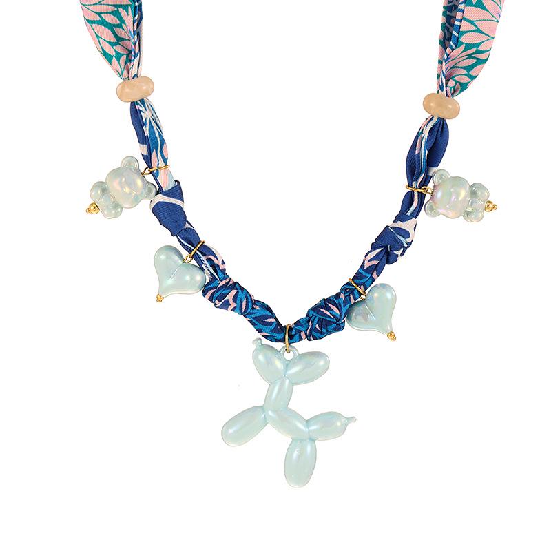 Dopamine Color Silk Scarf Bowknot Pendant Necklace for Women - Light Luxury Fashion, Pink Puppy Design