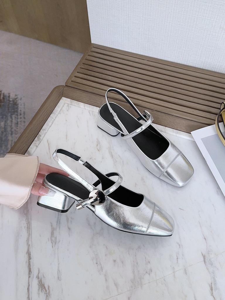 Туфли Мэри Джейн на французском каблуке с квадратной головкой 2024 года, летние новые ретро-туфли на среднем толстом каблуке с юбкой-мешком, женские босоножки