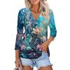 Women's Fashion Casual Print Button-down Shirt 3/4 Long Sleeve Tops