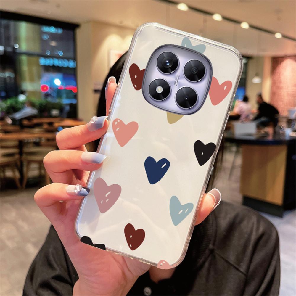 Прозрачный нежелтеющий чехол для телефона Xiaomi Redmi Note 15 Pro+ note15 15c Мультяшное Сердце Любовь Прозрачная Защитная крышка для камеры