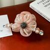 Stylish Black And Pearlescent Pink Floral Hair Claw Clip For Effortless Elegance