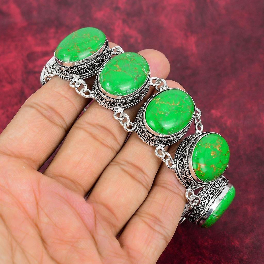 Ювелирные изделия ручной работы из зеленого медно-бирюзового драгоценного камня, комплект ювелирных изделий из стерлингового серебра 925 пробы, великолепный комплект ювелирных изделий из браслета и ожерелья для нее