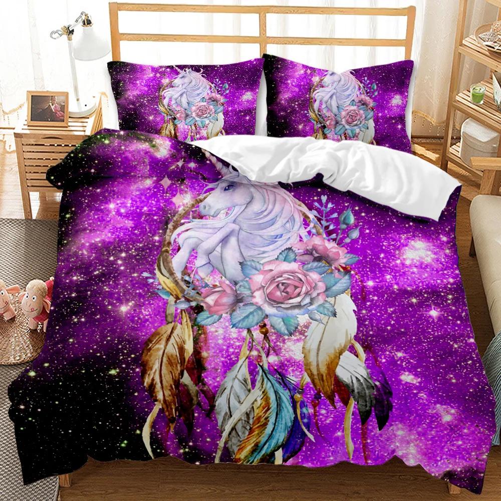 Комплект постельного белья Dream Catcher White Horse Forest Dream Catcher Blue Double Queen King Size Polyester Qulit Cover