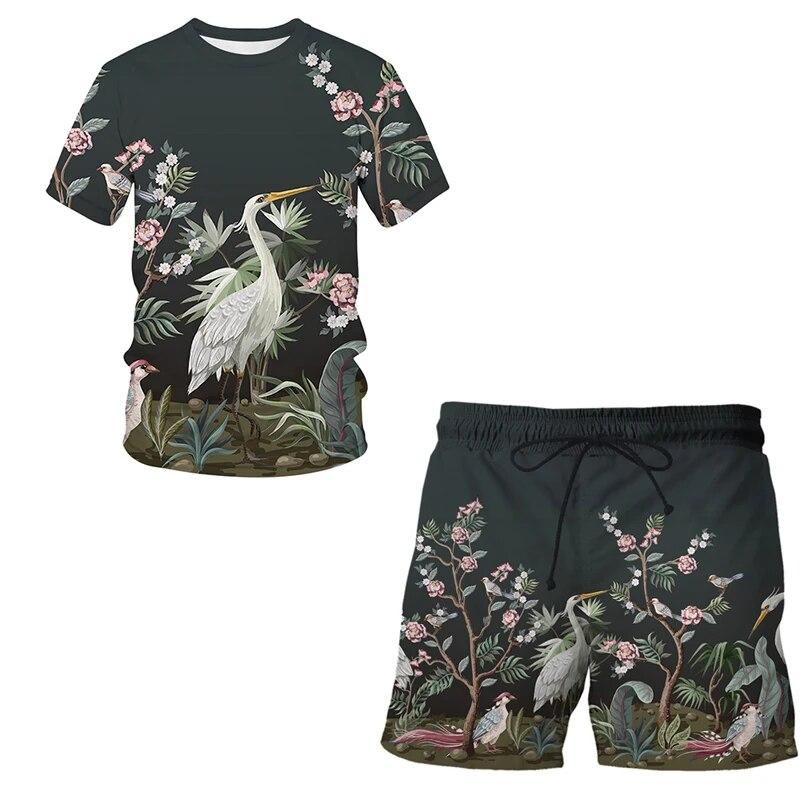 Модный мужской спортивный костюм с 3D принтом павлина, комплект из 2 предметов, Harajuku, повседневный весенне-летний комплект футболки и шорт, мужская одежда
