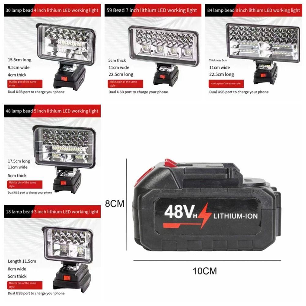 Portable 18V LED Work Light Li-ion Battery Charger Adapter Flood Lamp Handheld with USB Camping Lamp Outdoor