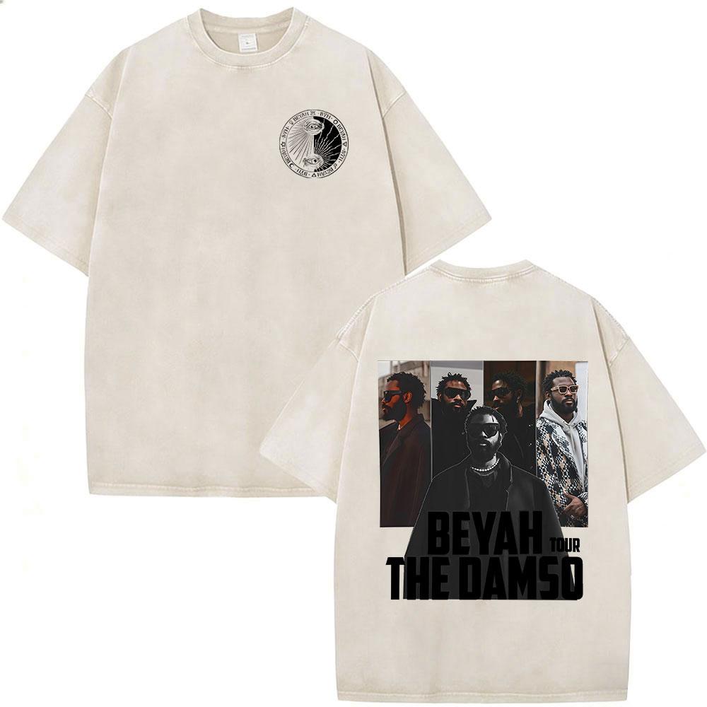 Vintage Washed Rapper Damso Beyah Tour 2026 Tshirt Fashion Hip Hop Oversized Short Sleeve T Shirts Mens Women Casual Tshirts