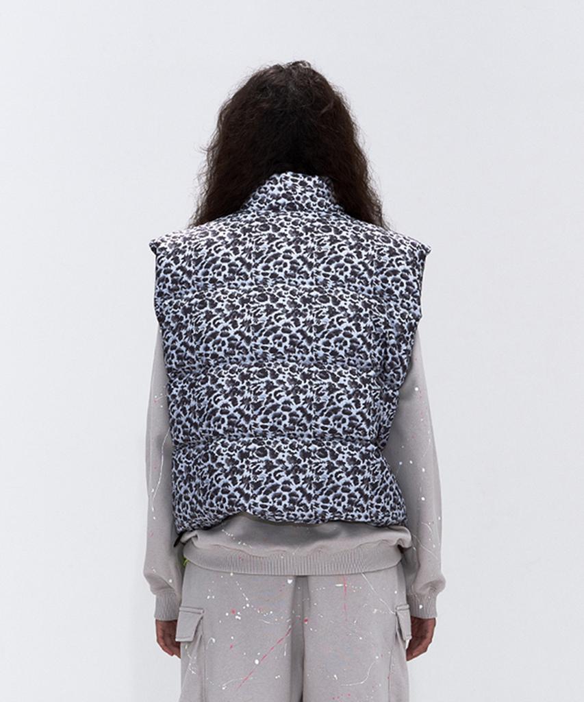 Erer Leopard Print Down Vest Gray