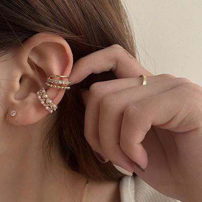 Серьги-каффы в корейском стиле из стерлингового серебра S925 с многослойным жемчугом, не требующие прокола – женские ретро-элегантные серьги, нишевые украшения для ушей.
