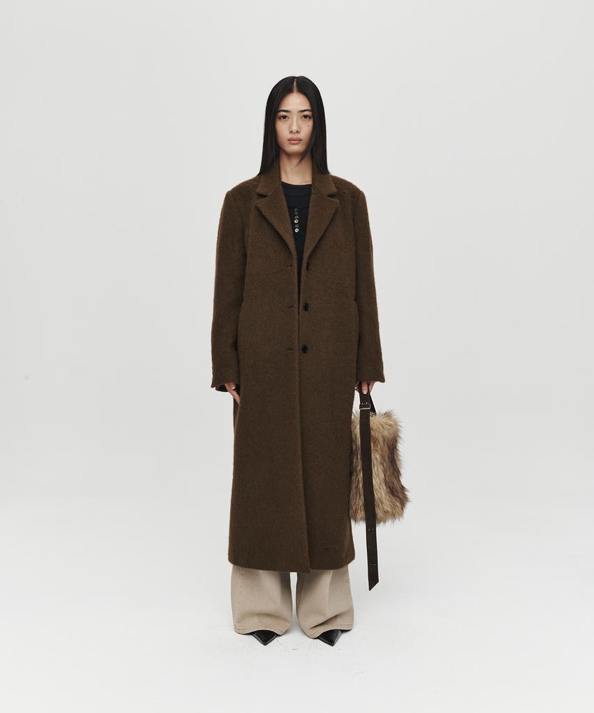Heute Alpaca Long Single Coat (Khaki Brown)