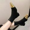 Fashion Autumn Winter Fashion Women Ankle Boots Metal Toe Pointed Tip Square Heel Sexy Women Shoes Back Zipper Anti-slip Versatile 2024