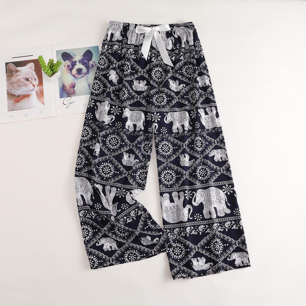 Весенние и летние тонкие домашние брюки, женские милые повседневные брюки с цветочным принтом, которые можно носить на улице, свободные домашние цельные пижамные брюки