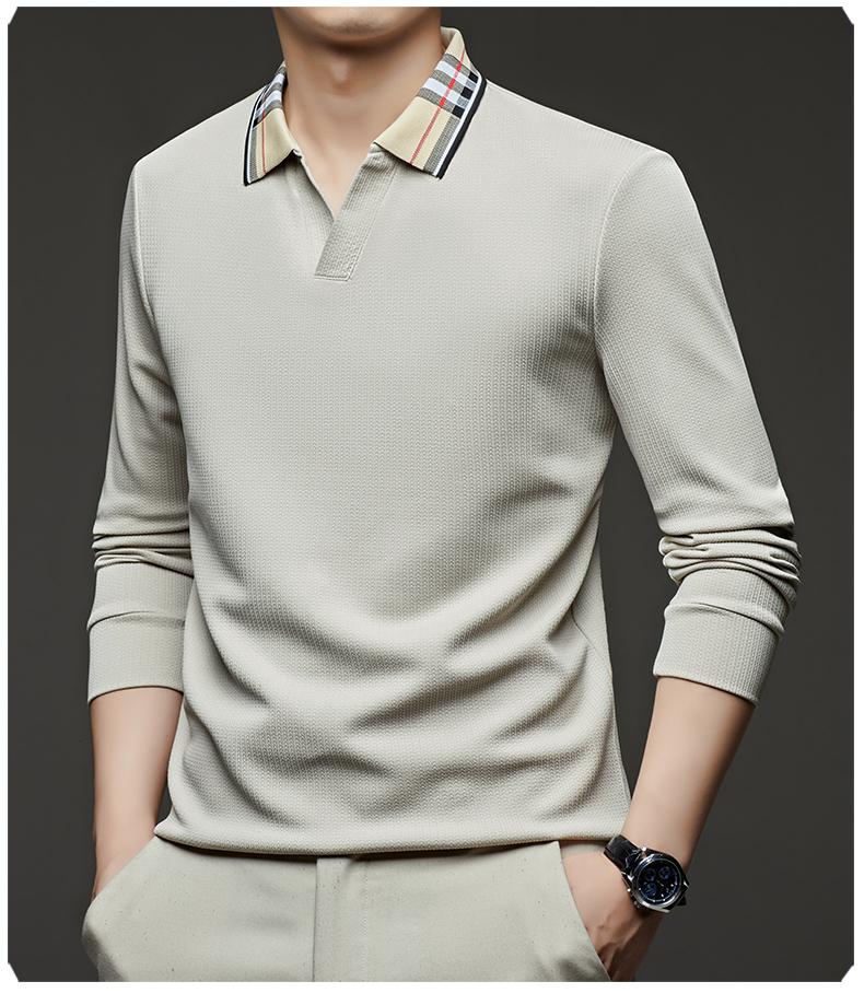 Модная футболка для мужчин среднего и молодого возраста с длинными рукавами и воротником, осенняя мужская повседневная рубашка поло, осенняя одежда