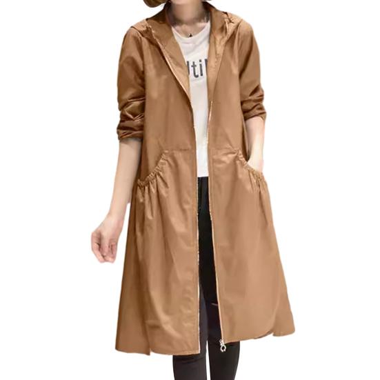 Women's Spring and Autumn Plus Size Thin Section Loose Casual Zip Section Hooded Windbreaker Jacket