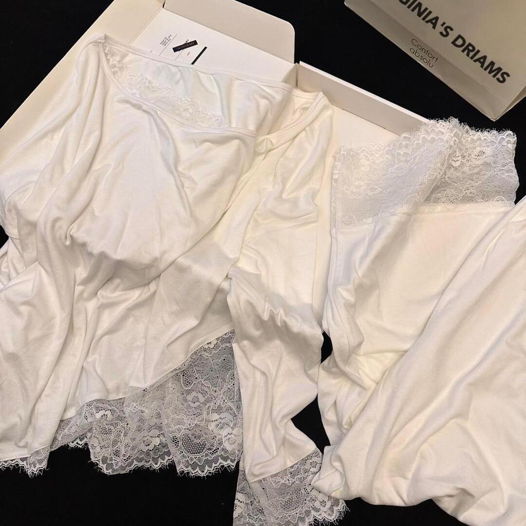 White Moon Beauty Women's Long Sleeve Modal Cotton Homewear with Pads - Loose Fit, Soft Spring/Fall Loungewear