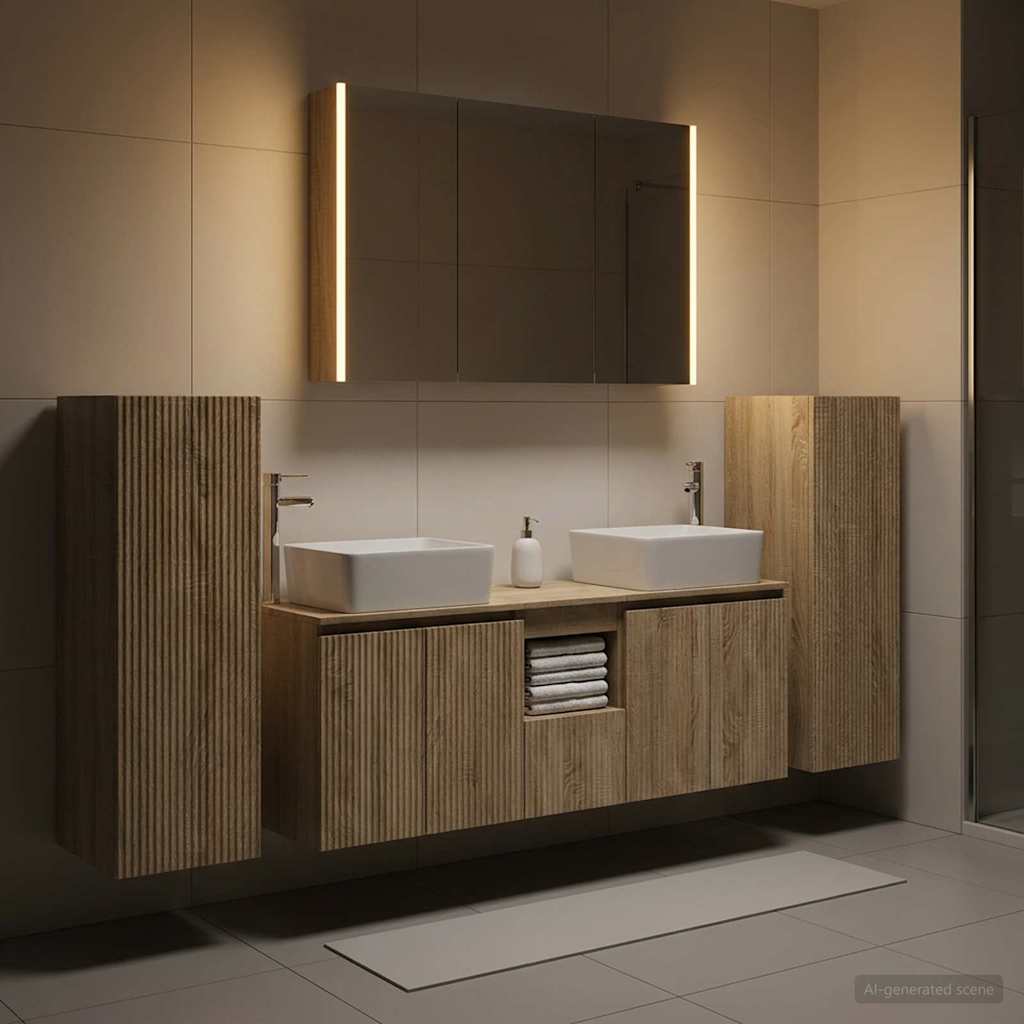 6 Piece Bathroom Furniture Set Sonoma Oak Engineered Wood and Glass