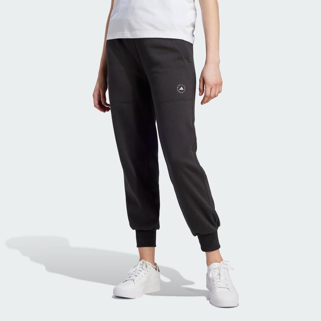 Adidas Stella McCartney Adidas X Stella McCartney Co-Branded Fleece Sweatpants With Letter Logo Print And Cuffed Ankles Women Bottoms Black IQ2638