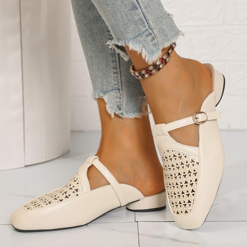 Женские сандалии-мюли с закрытым носком, с вырезами, на плоской подошве, с пряжкой, мягкой подошвой, нескользящие, летние, легкие, удобные, на платформе, пляжная обувь