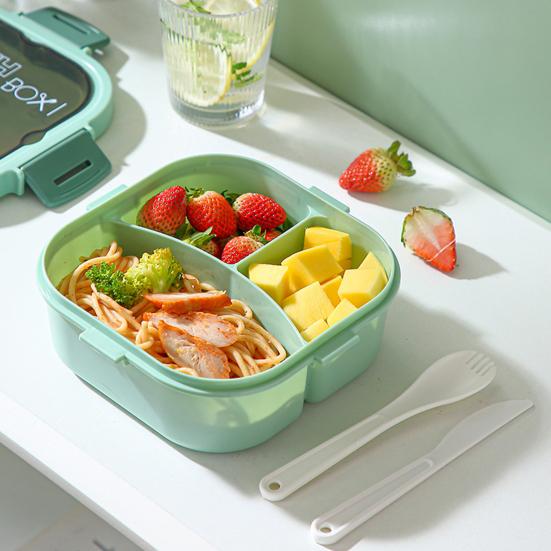 Student Bento Box Thick Material Partition High Capacity Anti-leak Three Compartments Food Storage Leakproof Micro Heated Students