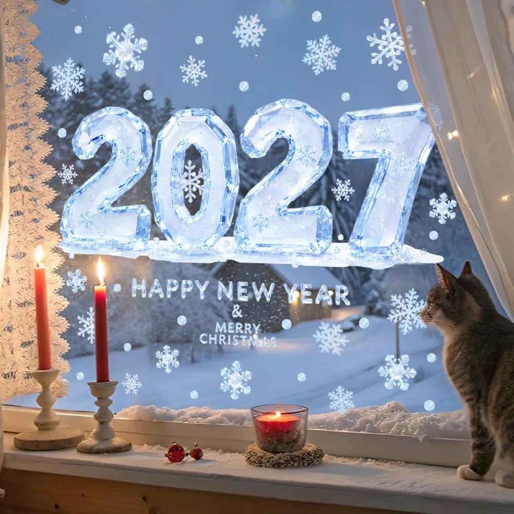 Two-sided Christmas Glass Window Sticker Removable Static Xmas Party Door Stickers New Year