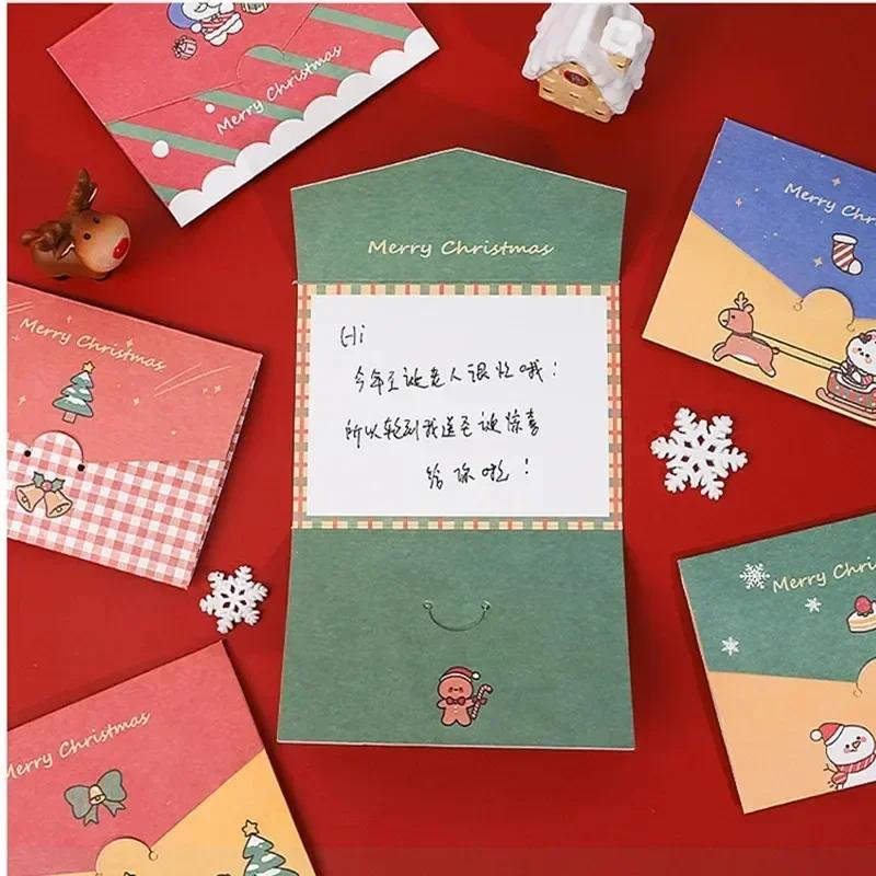 6 шт. Рождественская поздравительная открытка Мини Рождественские благословения Поздравительные открытки Конверт Новогодняя открытка Подарочная карта Рождественская вечеринка Оптом