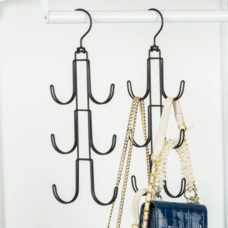 Metal Rotated Handbag Storage Hanger Organizer Multi-layer Bag Ties Scarf Hanging Hook Space-saving Clothes Hanger for Wardrobe