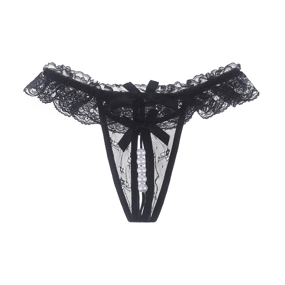 Sexy G-string T Panties Female Underwear Lace Thongs Women's Pants Sexy Pearl Panties Erotic Women Crotchless Panties Plus Size
