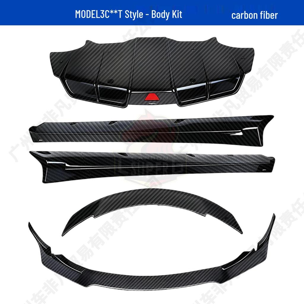 Tesla Model 3 C**T Style Carbon Fiber Body Kit: Front & Rear Lip Splitters.
