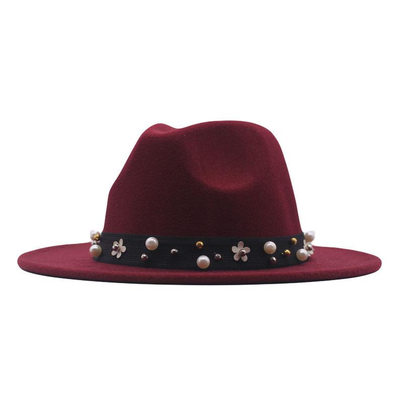 New autumn and winter pearl imitation woolen top hat, fashionable women's jazz hat, parent-child sun hat