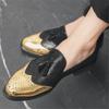 Fashion Luxury Designer Gentleman Tassels Pointed Oxford Leather Shoes Men Black Gold Mix Formal Wedding Prom Dress Homecoming Footwear