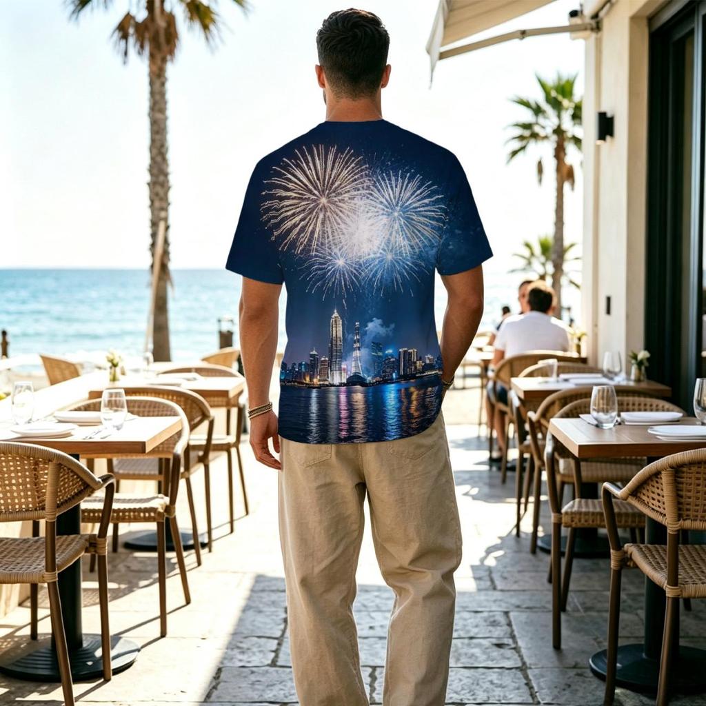 Men's Polyester T-Shirt | Urban Fireworks Series, Soft Comfortable Fabric, Fashionable Versatile Street Style, Perfect for Daily Commute, Outings & Ga