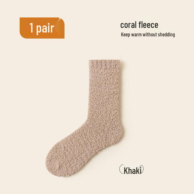Women's Thick Coral Fleece Mid-Tube Socks: Warm, Non-Shedding, Solid Color – Perfect for Maternity and Floor Wear