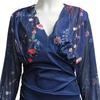 Женская кружевная лоскутная блузка с длинным рукавом, элегантная глубокая V-образная шея, облегающий пуловер, топ, офисная женская блузка с вышивкой и цветочным принтом
