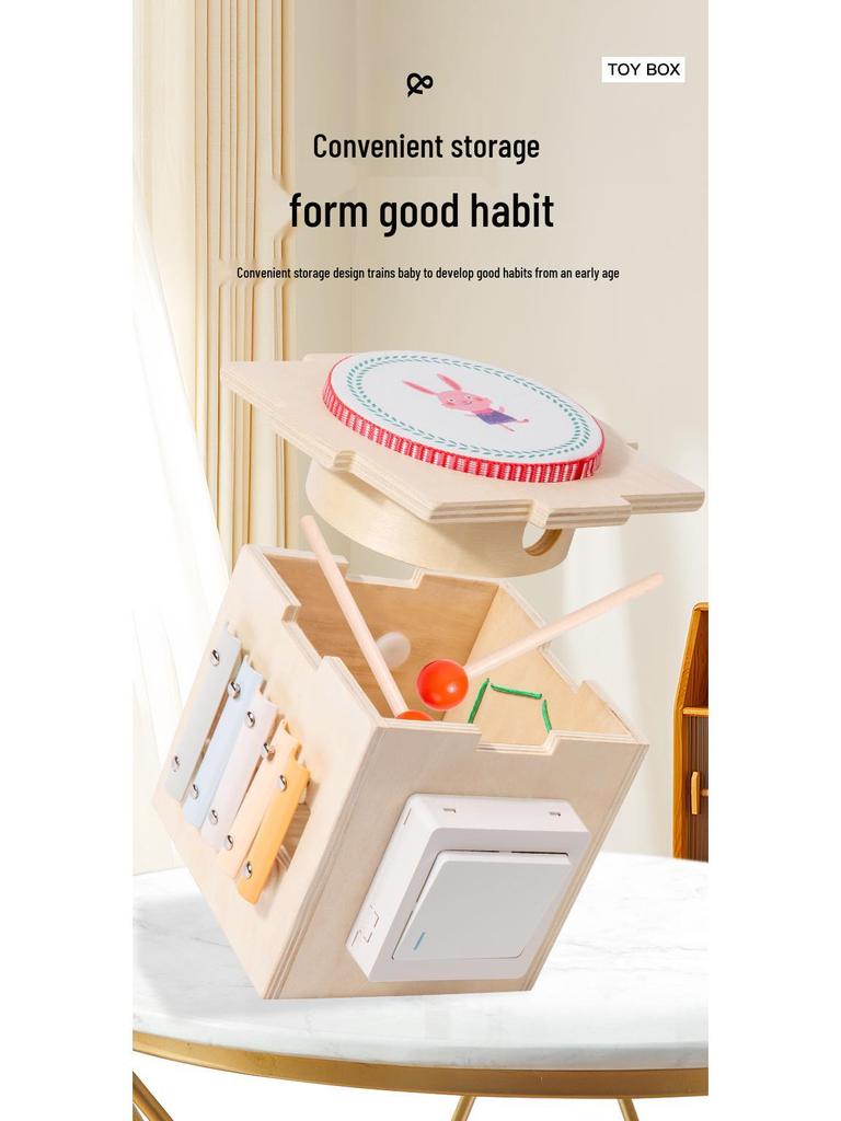 Деревянная многофункциональная музыкальная шкатулка: Развивающая игрушка для раннего детства (0-3 года) с перкуссионным барабаном