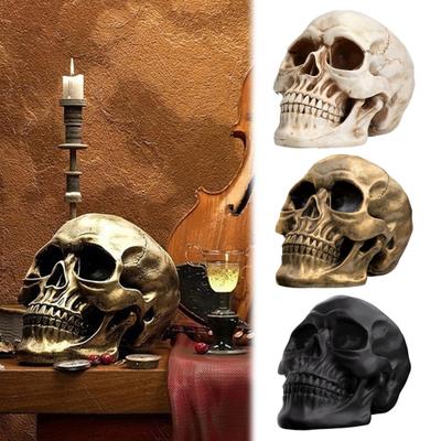 Украшение в виде черепа Реалистичные детали Изготовлено из смолы Настольная статуэтка черепа Хэллоуин Офис Дом Настольный аксессуар