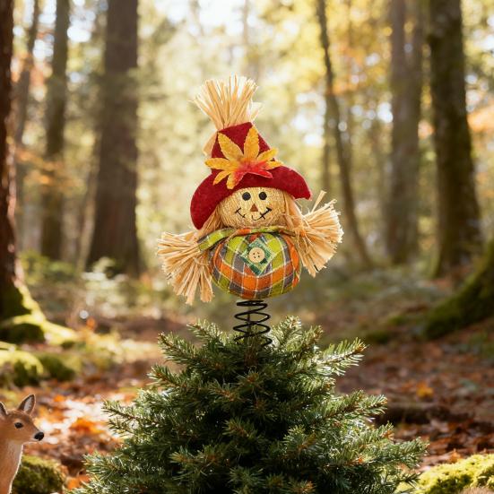 Миниатюрное пугало на День благодарения, Осеннее пугало, Верхушка на елку, 8 дюймов, Миниатюрные осенние украшения урожая для фермерского дома, дома, для вечеринки