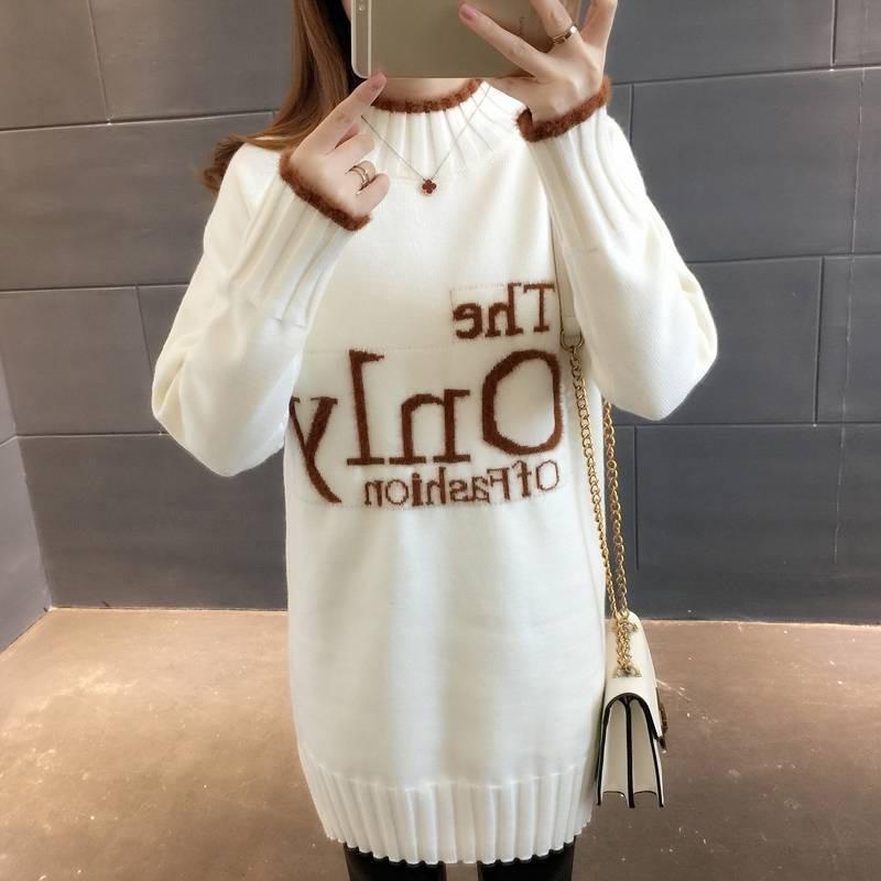Autumn and Winter Mid-length Women's Sweater Loose Mid-length Maternity Dress Half-high Collar Outer Wear Base Shirt Coat
