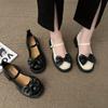 Spring New Bow Single Shoes Women 'S Thick Bottom Square Head Small Pu Leather Shoes Mary Jane Shoes Wedding Shoes Bride
