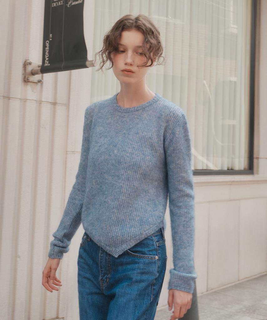 AVA MOLLI Mohair Asymmetric Knit Pullover (Mel.Blue)