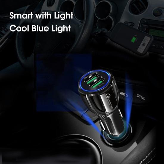 Автомобильное зарядное устройство 3.0QC с двойным портом синего света и стабильностью напряжения