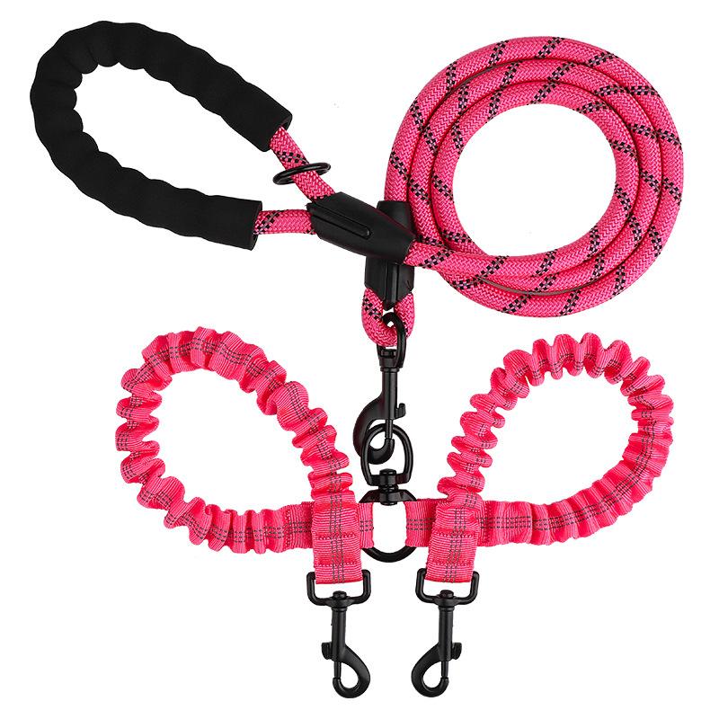 New 13-color One-to-two Double-headed Pet Leash Anti-winding Telescopic Elastic Nylon Leash