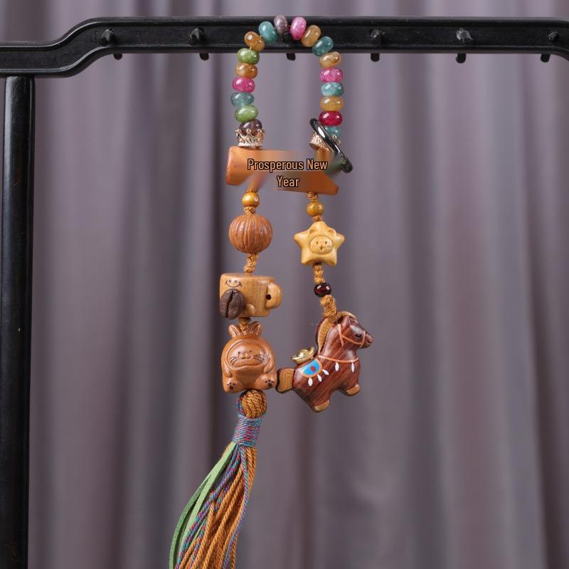 Golden Sandalwood Cute Star Gourd Car Pendant for Peace