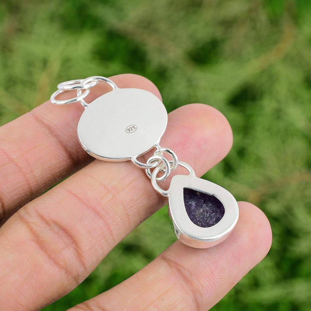 Daughters Day Sale Pear Natural Lepidolite Sterling Silver Bezel Pendant Jewelry