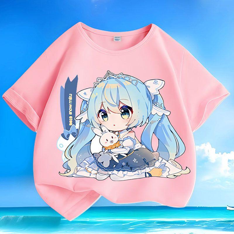 Милые топы Hatsune Miku для детей, свободные топы для мальчиков и девочек лето